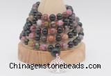 GMN1258 Hand-knotted 8mm, 10mm tourmaline 108 beads mala necklaces with charm