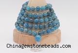 GMN1259 Hand-knotted 8mm, 10mm apatite 108 beads mala necklaces with charm