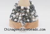 GMN1266 Hand-knotted 8mm, 10mm black & white jasper 108 beads mala necklaces with charm