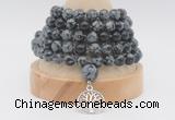 GMN1267 Hand-knotted 8mm, 10mm snowflake obsidian 108 beads mala necklaces with charm