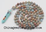 GMN1449 Hand-knotted 8mm, 10mm serpentine jasper 108 beads mala necklace with pendant