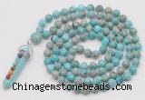 GMN1450 Hand-knotted 8mm, 10mm sea sediment jasper 108 beads mala necklace with pendant