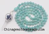 GMN1464 Hand-knotted 8mm, 10mm amazonite 108 beads mala necklace with pendant