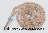 GMN1465 Hand-knotted 8mm, 10mm sunstone 108 beads mala necklace with pendant