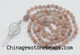 GMN1466 Hand-knotted 8mm, 10mm moonstone 108 beads mala necklace with pendant