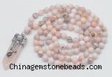 GMN1468 Hand-knotted 8mm, 10mm natural pink opal 108 beads mala necklace with pendant
