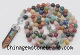 GMN1472 Hand-knotted 8mm, 10mm colorfull gemstone 108 beads mala necklace with pendant