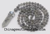 GMN1478 Hand-knotted 8mm, 10mm labradorite 108 beads mala necklace with pendant