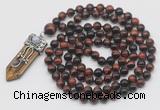 GMN1489 Hand-knotted 8mm, 10mm red tiger eye 108 beads mala necklace with pendant