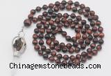 GMN1498 Hand-knotted 8mm, 10mm red tiger eye 108 beads mala necklace with pendant