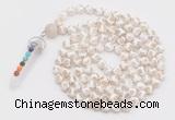 GMN1515 Hand-knotted 8mm, 10mm faceted Tibetan agate 108 beads mala necklace with pendant