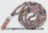 GMN1540 Hand-knotted 8mm, 10mm rhodonite 108 beads mala necklace with pendant