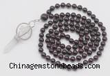 GMN1542 Hand-knotted 8mm, 10mm garnet 108 beads mala necklace with pendant