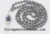 GMN1546 Hand-knotted 8mm, 10mm labradorite 108 beads mala necklace with pendant
