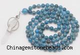 GMN1547 Hand-knotted 8mm, 10mm apatite 108 beads mala necklace with pendant