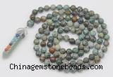 GMN1548 Hand-knotted 8mm, 10mm African turquoise 108 beads mala necklace with pendant