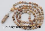 GMN1602 Hand-knotted 6mm yellow crazy agate 108 beads mala necklace with pendant