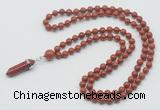 GMN1608 Hand-knotted 6mm red jasper 108 beads mala necklace with pendant