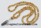 GMN1616 Hand-knotted 6mm golden tiger eye 108 beads mala necklace with pendant