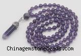 GMN1622 Hand-knotted 6mm amethyst 108 beads mala necklace with pendant