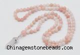 GMN1628 Hand-knotted 6mm natural pink opal 108 beads mala necklace with pendant