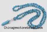 GMN1634 Hand-knotted 6mm apatite 108 beads mala necklace with pendant