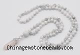 GMN1638 Hand-knotted 6mm white howlite 108 beads mala necklace with pendant