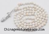 GMN1639 Hand-knotted 6mm white howlite 108 beads mala necklace with pendant