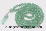 GMN1642 Hand-knotted 6mm green aventurine 108 beads mala necklaces with pendant