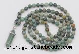 GMN1643 Hand-knotted 6mm African turquoise 108 beads mala necklaces with pendant