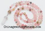 GMN1647 Hand-knotted 6mm volcano cherry quartz 108 beads mala necklaces with pendant