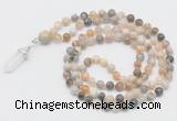 GMN1660 Hand-knotted 6mm bamboo leaf agate 108 beads mala necklaces with pendant