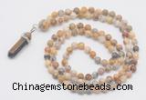 GMN1661 Hand-knotted 6mm yellow crazy lace agate 108 beads mala necklaces with pendant