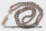 GMN1662 Hand-knotted 6mm ocean agate 108 beads mala necklaces with pendant