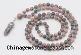 GMN1663 Hand-knotted 6mm rhodonite 108 beads mala necklaces with pendant