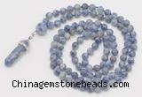 GMN1667 Hand-knotted 6mm blue spot stone 108 beads mala necklaces with pendant