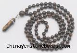 GMN1669 Hand-knotted 6mm bronzite 108 beads mala necklaces with pendant