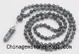 GMN1670 Hand-knotted 6mm snowflake obsidian 108 beads mala necklaces with pendant