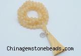 GMN1785 Knotted 8mm, 10mm honey jade 108 beads mala necklace with tassel & charm