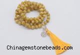 GMN1826 Knotted 8mm, 10mm golden tiger eye 108 beads mala necklace with tassel & charm