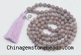 GMN1887 Knotted 8mm, 10mm purple lepidolite 108 beads mala necklace with tassel & charm