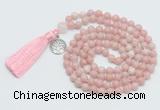 GMN1888 Knotted 8mm, 10mm Chinese pink opal 108 beads mala necklace with tassel & charm