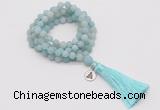 GMN2024 Knotted 8mm, 10mm matte amazonite 108 beads mala necklace with tassel & charm