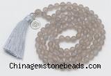 GMN2026 Knotted 8mm, 10mm matte grey agate 108 beads mala necklace with tassel & charm