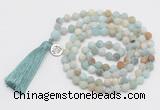 GMN2036 Knotted 8mm, 10mm matte amazonite 108 beads mala necklace with tassel & charm