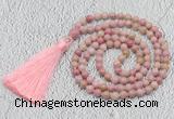 GMN205 Hand-knotted 6mm pink wooden jasper 108 beads mala necklaces with tassel