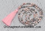 GMN209 Hand-knotted 6mm pink zebra jasper 108 beads mala necklaces with tassel