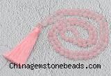 GMN214 Hand-knotted 6mm rose quartz 108 beads mala necklaces with tassel