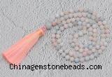 GMN219 Hand-knotted 6mm morganite 108 beads mala necklaces with tassel