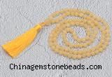 GMN220 Hand-knotted 6mm honey jade 108 beads mala necklaces with tassel